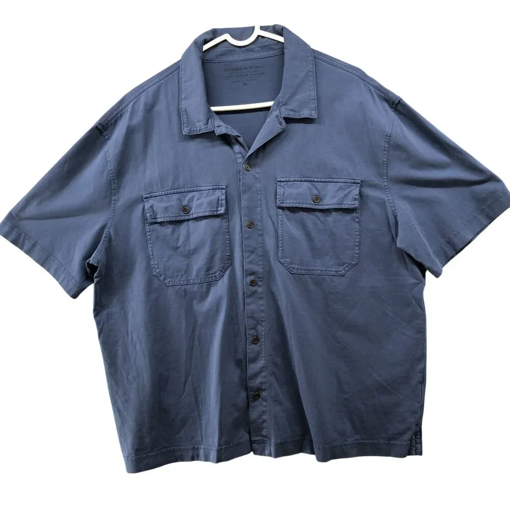 Banana Republic Authentic Tee Mens XL Supima Cotton Blue Short Sleeve Button